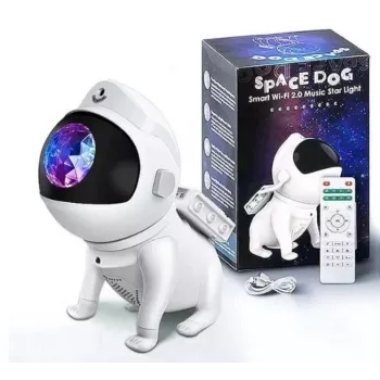 Elight G6 Space Dog nebula-efekti seinä- & kattoprojektori kaiuttimella, Bluetooth-sovellus, kaukosäädin, valkoinen