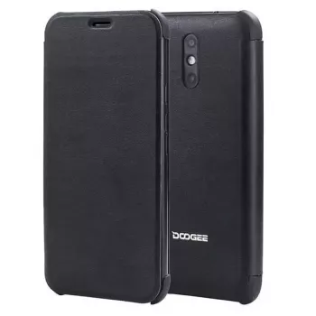 DOOGEE X10 flip-kotelo + karkaistu lasinen näytönsuojalasi - musta
