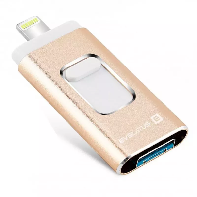 Evelatus USB-muistitikku Lightning 32GB 3in1 (USB, iPhone ja Micro) Gold
