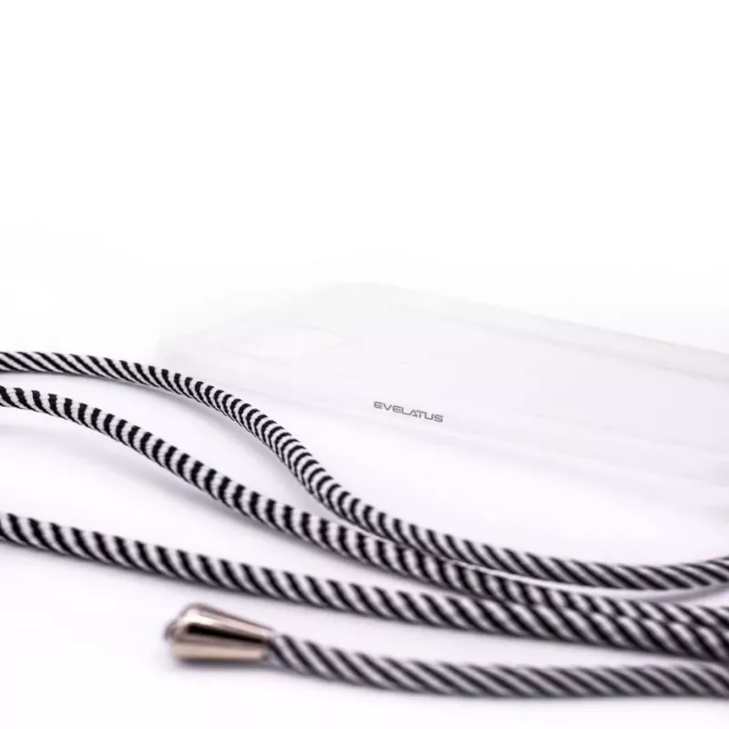 Evelatus Samsung Galaxy A70 kotelo köydellä mustat raidat läpinäkyvä