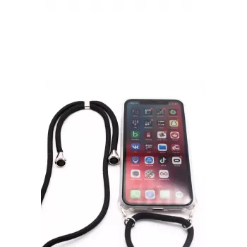 Evelatus Apple iPhone 11 Pro Max kotelo nauhalla musta läpinäkyvä