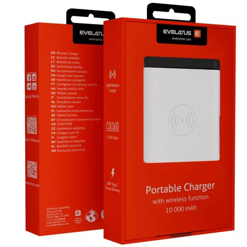 Evelatus EPB05 langaton varavirtalähde 10000 mAh valkoinen