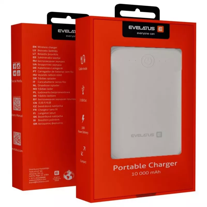 Evelatus varavirtalähde EPB07 10000 mAh valkoinen