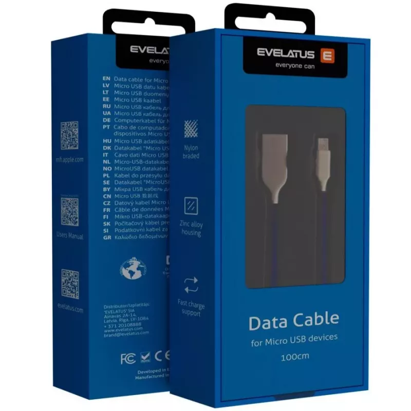 Evelatus Micro-USB-kaapeli EDC04 sininen 1 m