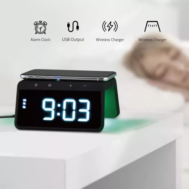 Evelatus Wireless Charging Clock WCC01BK musta