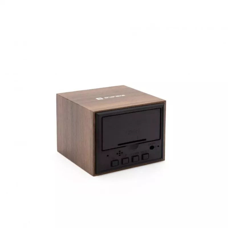 Evelatus monitoimikello EMC02 puu - digitaalinen LED-herätyskello lämpötilanäytöllä, ruskea puusyökuvio