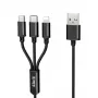 iLike latauskaapeli 3 in 1, USB-A - USB-C/Lightning/Micro USB, nailonpunottu, 1,2 m, musta