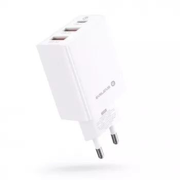 Evelatus ETC06 matkalaturi EU-seinä 3 porttia 32W USB-C / USB-A2 valkoinen