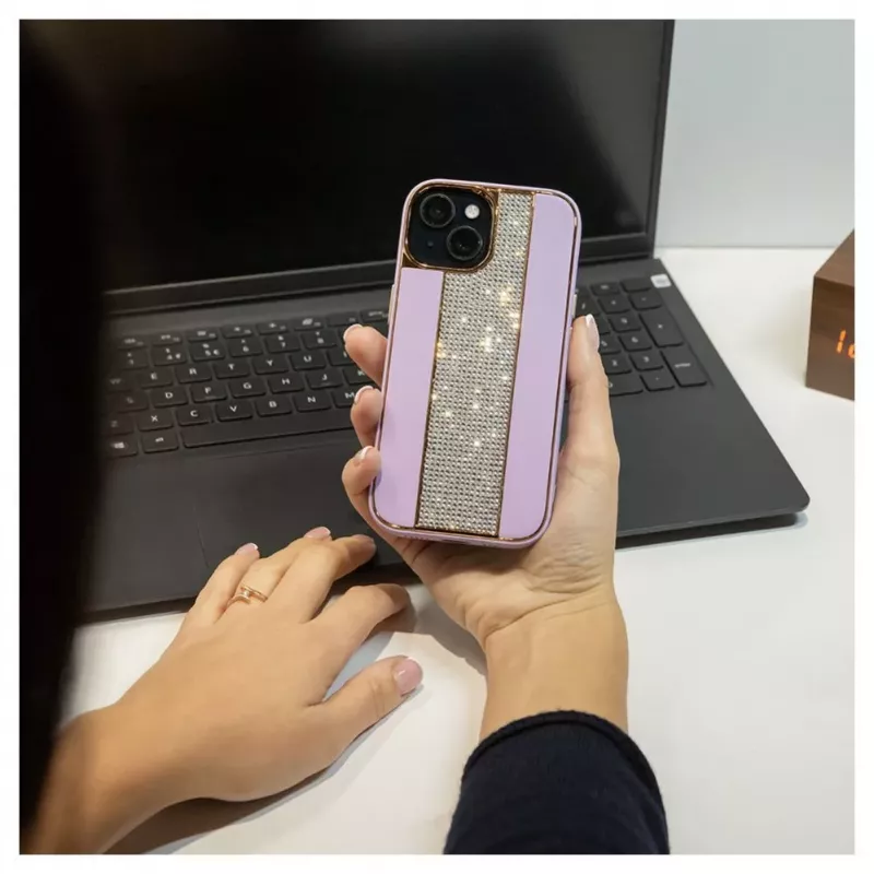 iLike Apple iPhone 15 Diamonds and Leather kuori pinkki hiekka