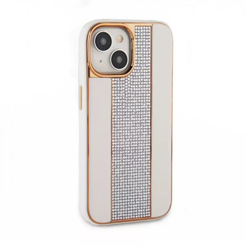 iLike Apple iPhone 15 Diamonds and Leather Case valkoinen