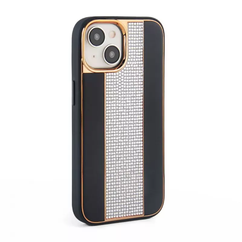 iLike Apple iPhone 15 Diamonds and Leather Case musta