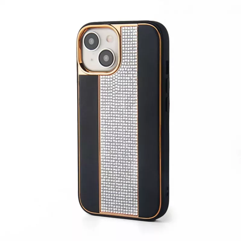 iLike Apple iPhone 15 Diamonds and Leather Case musta