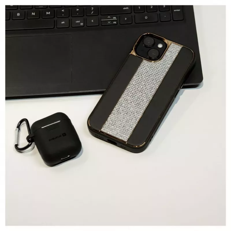 iLike Apple iPhone 15 Diamonds and Leather Case musta