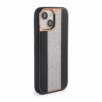 iLike Apple iPhone 15 Diamonds and Leather Case musta