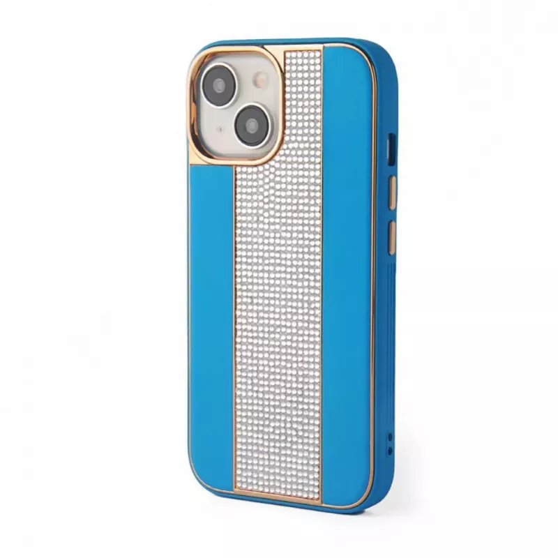 iLike Apple iPhone 15 Diamonds and Leather Case sininen