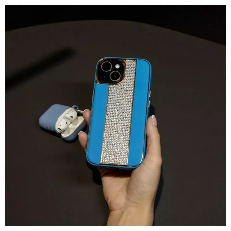iLike Apple iPhone 15 Diamonds and Leather Case sininen