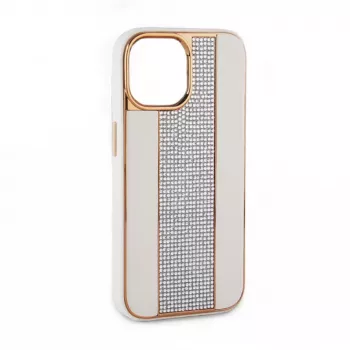 iLike Apple iPhone 15 Pro Diamonds and Leather Case valkoinen