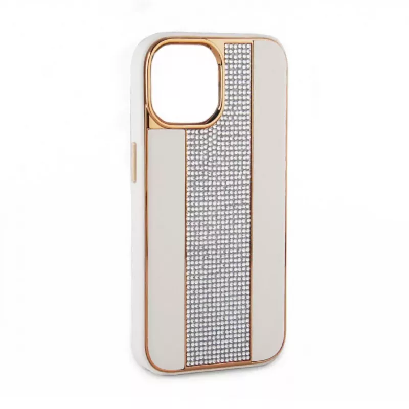 iLike Apple iPhone 15 Pro Diamonds and Leather Case valkoinen