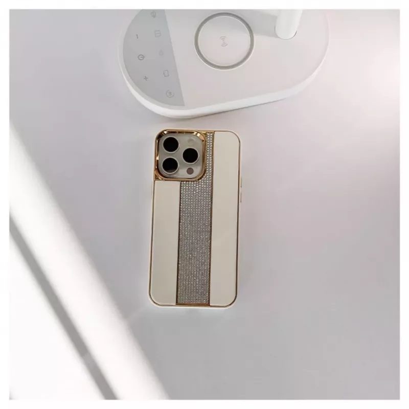 iLike Apple iPhone 15 Pro Diamonds and Leather Case valkoinen