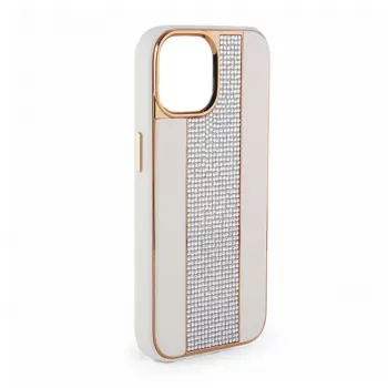 iLike Apple iPhone 15 Pro Diamonds and Leather Case valkoinen