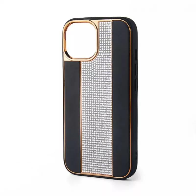 iLike Apple iPhone 15 Pro Max Diamonds and Leather Case musta