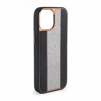 iLike Apple iPhone 15 Pro Max Diamonds and Leather Case musta