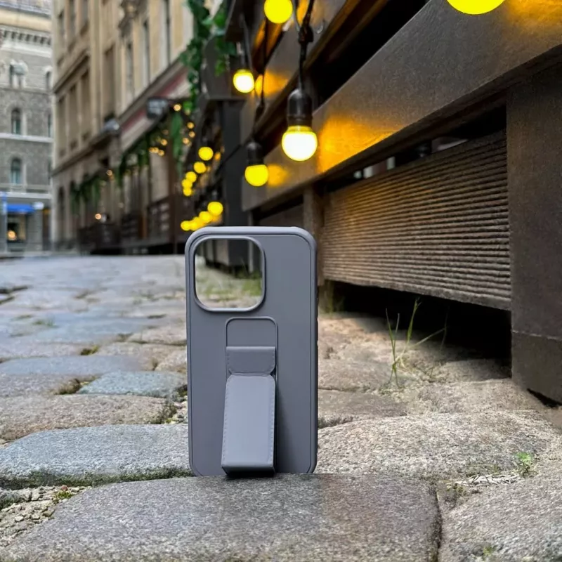 iLike Apple iPhone 14 Pro silikonikuori jalustalla violetti