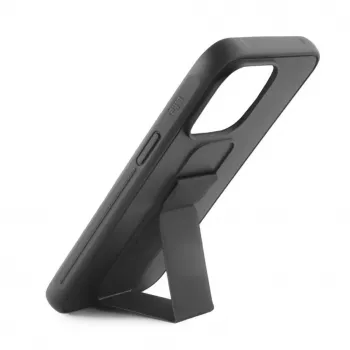 iLike Apple iPhone 15 silikonikuori jalustalla musta