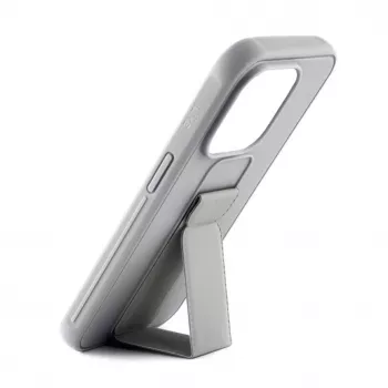 iLike Apple iPhone 15 silikonikuori jalustalla hopea