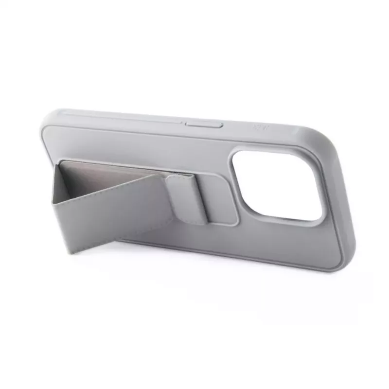 iLike Apple iPhone 15 silikonikuori jalustalla hopea