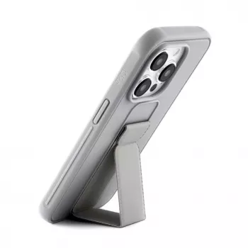 iLike Apple iPhone 15 Pro silikonikuori jalustalla hopea