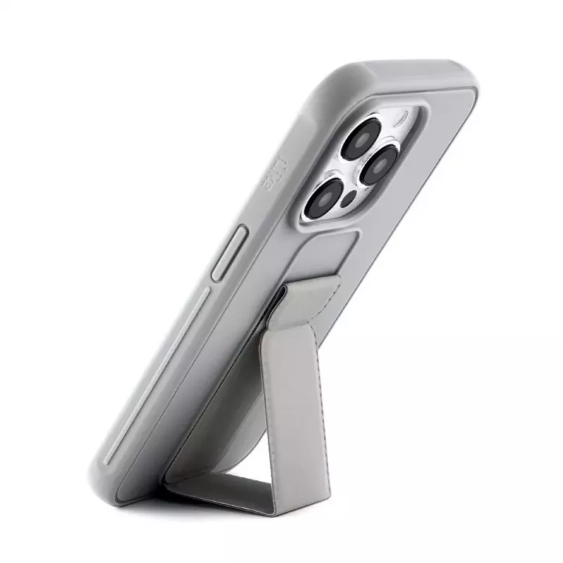 iLike Apple iPhone 15 Pro silikonikuori jalustalla hopea