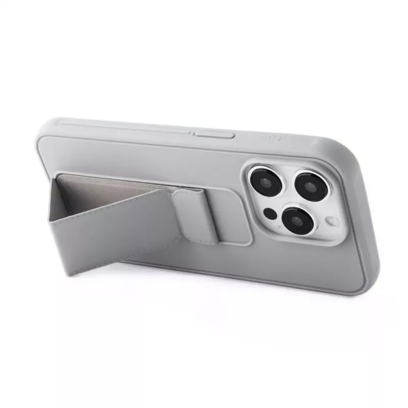 iLike Apple iPhone 15 Pro silikonikuori jalustalla hopea