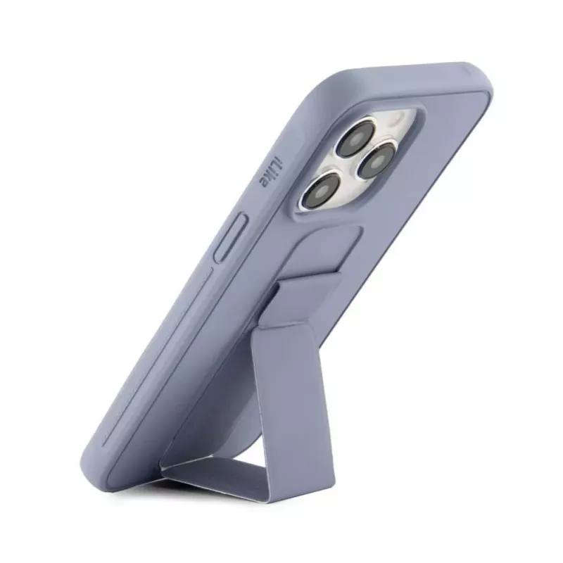 iLike Apple iPhone 15 Pro silikonikuori jalustalla violetti