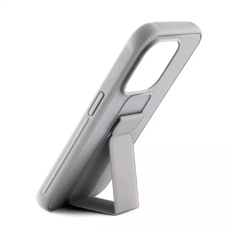 iLike Apple iPhone 15 Plus silikonikuori jalustalla hopea