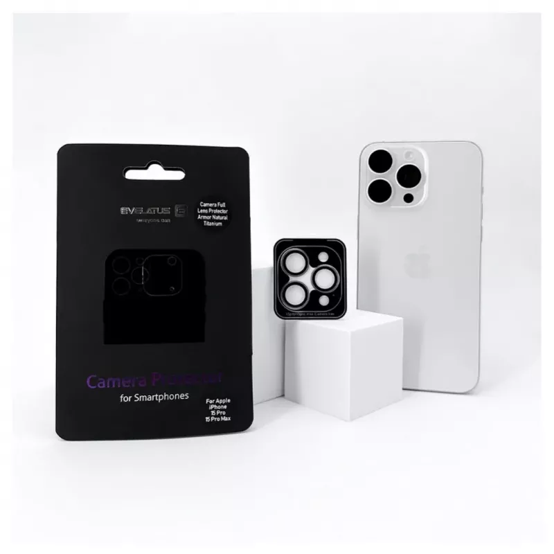 Evelatus Apple iPhone 15 Pro / 15 Pro Max kameran linssinsuoja Armor White Titanium