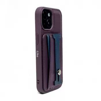 iLike Apple iPhone 15 nahkainen taskutelinekotelo violetti