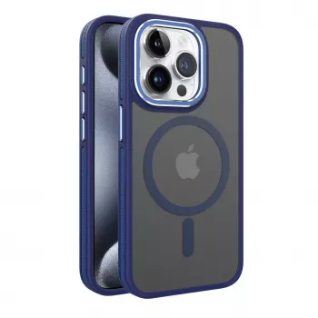iLike Apple iPhone 15 Dual Metal Frame MagSafe Case sininen