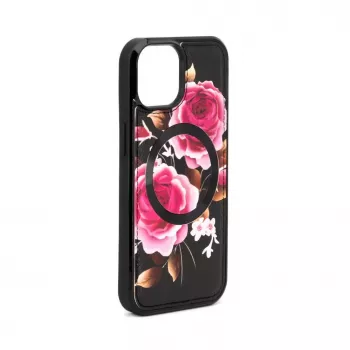 Evelatus Apple iPhone 15 Lederetui Reißverschluss-Design Blume musta