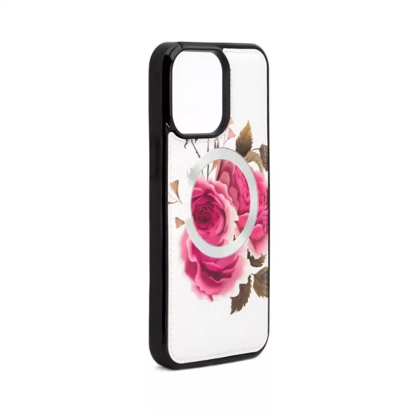 Evelatus Apple iPhone 14 Pro nahkakotelo vetoketjumalli kukkavalkoinen