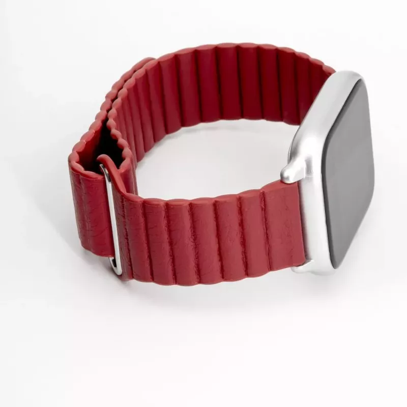 Connect 20 mm Flat Head nahka-silikoni loop-magneettiranneke (130 mm M/L) viininpunainen