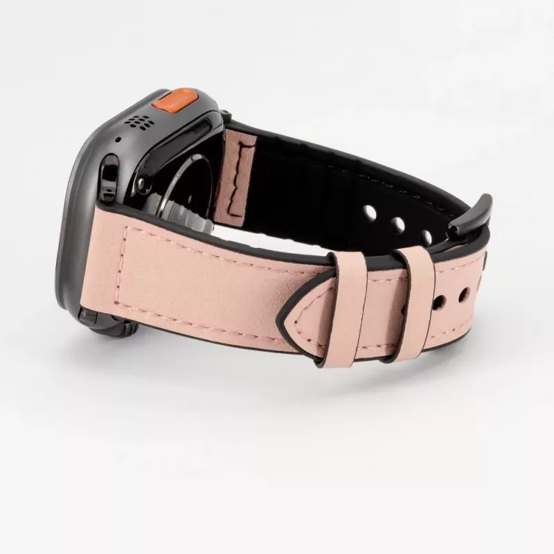 Connect Watch 38/40/41mm silikonipaikattu nahkaranneke (132mm M/L) pinkki hiekka