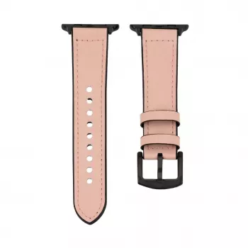 Connect Watch 38/40/41mm silikonipaikattu nahkaranneke (132mm M/L) pinkki hiekka
