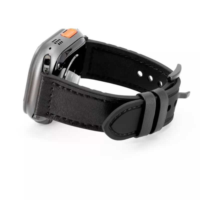 Connect Watch 42/44/45mm silikonipaikattu nahkaranneke (132mm M/L) musta