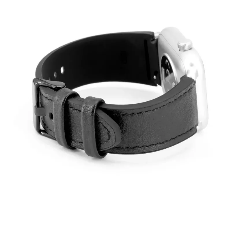 Connect 20mm silikonipaikattu nahkaranneke (130mm M/L) musta