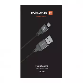 Evelatus USB-A - USB-C -kaapeli 1,2 m punottu nailon musta