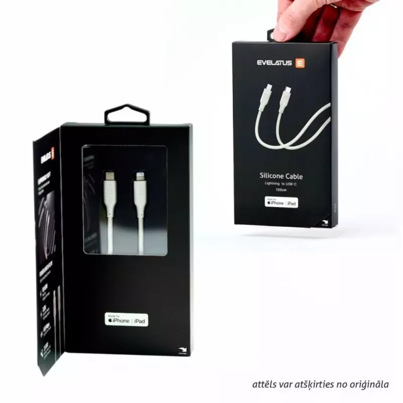 Evelatus USB-C - Lightning -silikonikaapeli 1,2m (MFI10CL) 60W / 20V 3A valkoinen
