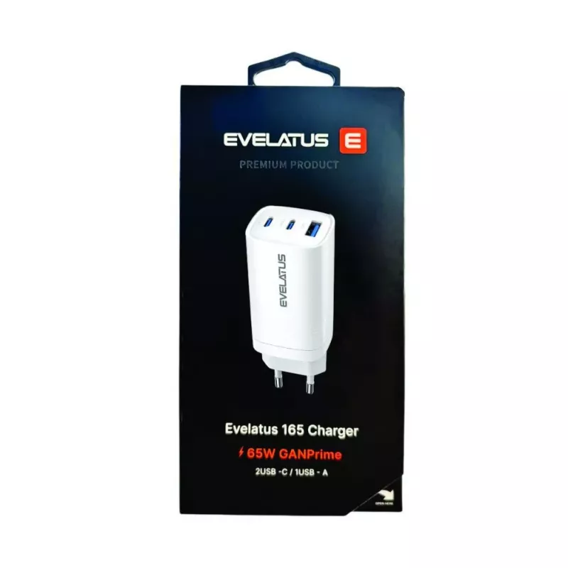 Evelatus 65W Max pikapikalaturi EU USB-C1/USB-C1/USB-A valkoinen