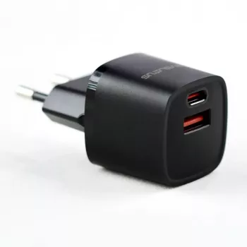 Evelatus USB-A ja USB-C 30W Max EU-laturi musta