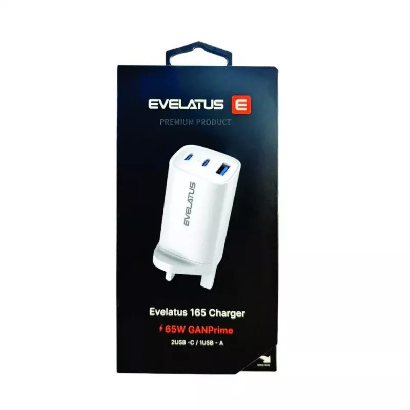 Evelatus 65W Max pikapikalaturi UK USB-C1/USB-C1/USB-A valkoinen